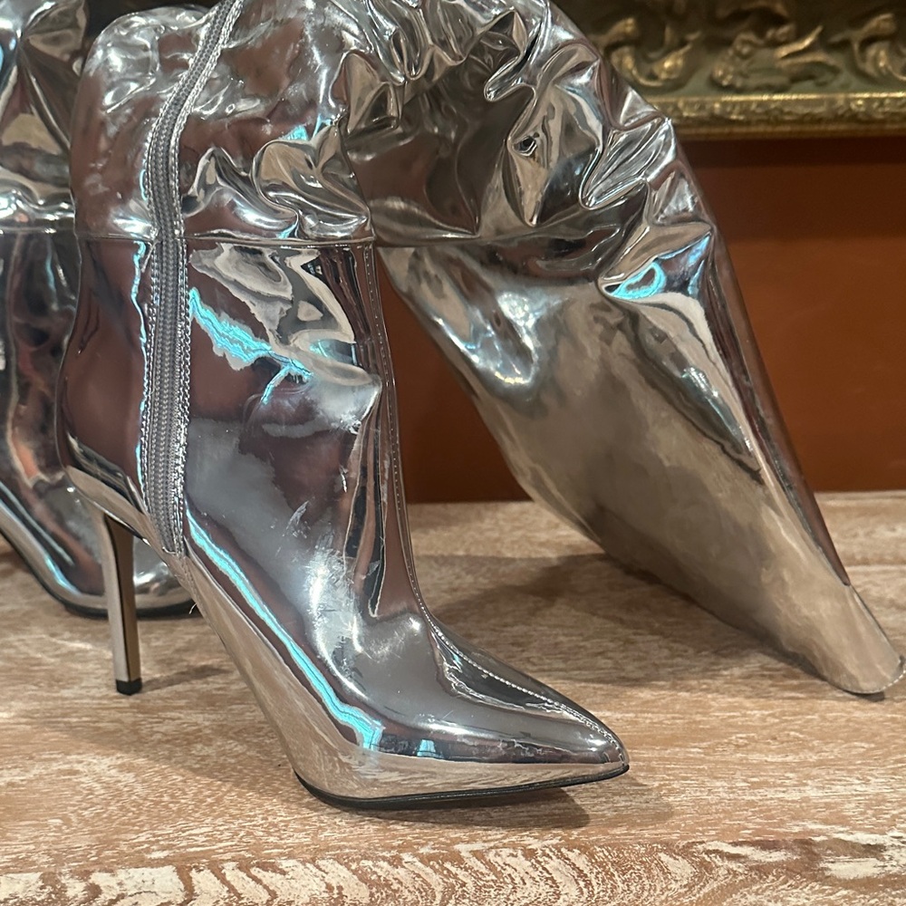 INC International Concepts Metallic Silver over the knee  Heeled boot